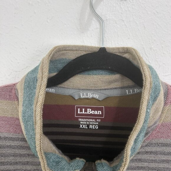 LL Bean Men's Comfort Stretch Piqué Quarter Zip Pullover Sweater Stripe Sz XXL - Picture 7 of 11